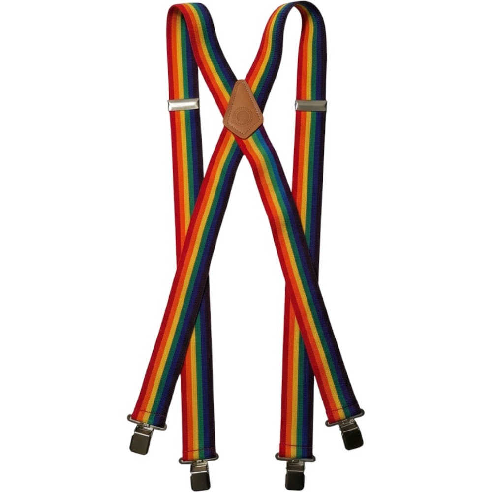 Rooster Rainbow Striped Suspenders X-Back Clip-On Elastic Adjustable Pride Multi